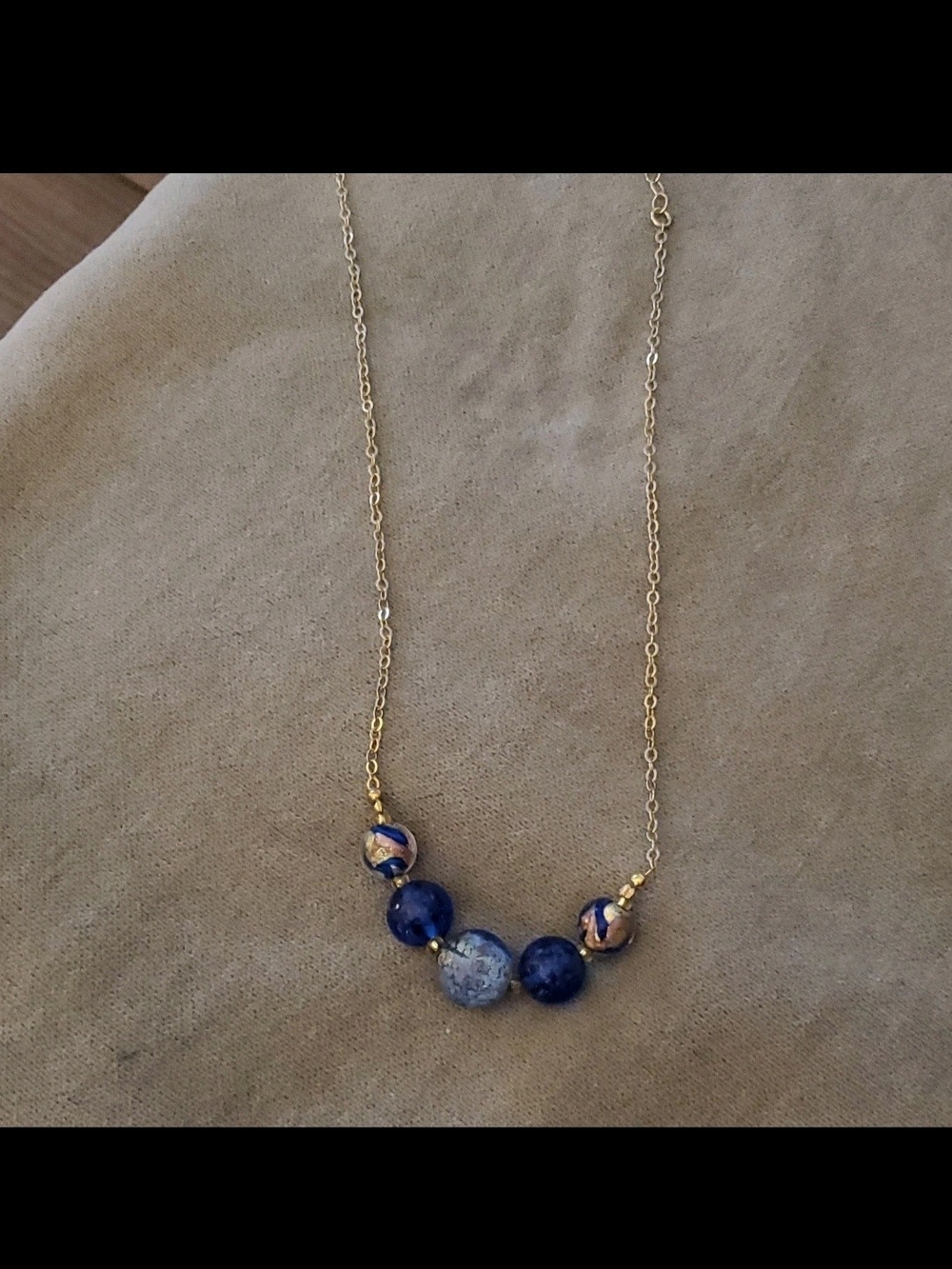 Murano Blue And Gold Glass Bead Necklace - Murano View 2